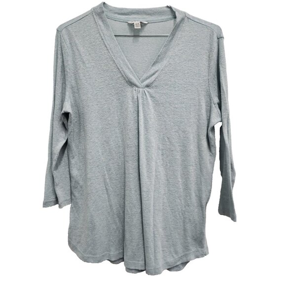 Orvis Classic Collection Womens Top Small Blue Linen Blend 3/4 Sleeve Minimalist - Picture 1 of 7